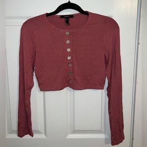 NWT button up crop top long sleeve tee in dark rose size M / medium